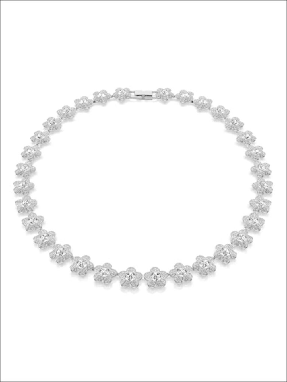 Swarovski Crystal Flower Pendant Necklace Rhodium Plated Brass